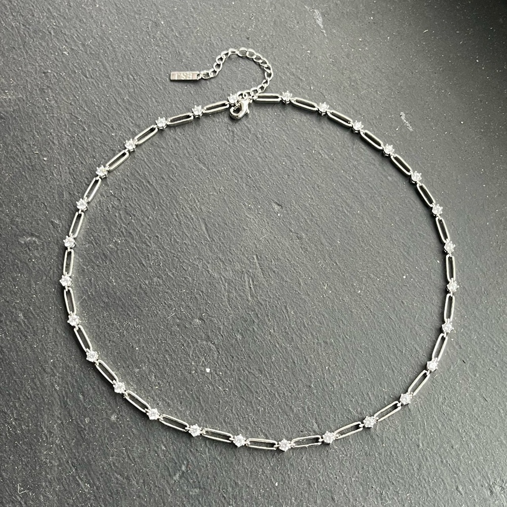 Elizabeth Stone Elegant Silver Chain Necklace with Clear Stones